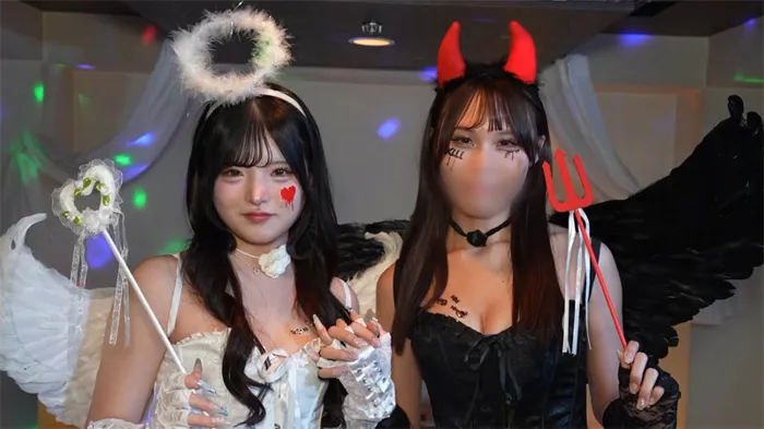 【生】巨乳 x 美女 x ハロウィーン x 7P大騒乱~20歳の美少女と狂ったハロウィン夜景下のCosplay天使と悪魔